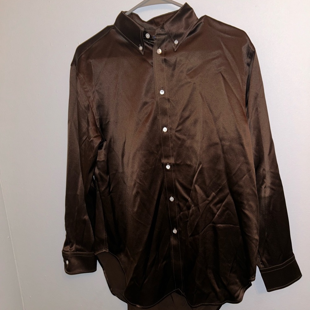 Polo Ralph Lauren Size S Brown Relaxed Fit Silk Charmeuse Shirt MSRP-$348